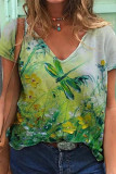 Floral Art Painting V Neck T Shirt