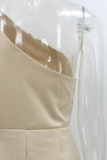 Elegant Solid Patchwork Fold Oblique Collar Evening Dress Dresses