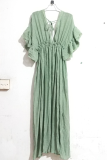 Elegant Solid Frenulum Buckle V Neck A Line Dresses