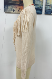 Fashion Solid Tassel Patchwork O Neck Tops