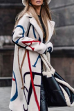 Casual Print Patchwork Buttons Turndown Collar Outerwear