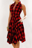 Fashion Casual Plaid Patchwork Turndown Collar Irregular Dresses