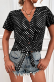 Casual Dot Patchwork V Neck Tops