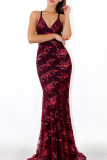 Sexy Patchwork Sequins Backless Spaghetti Strap Long Dress Dresses