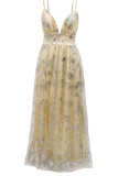 Elegant Solid Sequins Patchwork Spaghetti Strap Evening Dress Dresses
