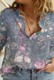 Fashion Casual Print Basic Turndown Collar Tops