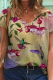 Casual Print Patchwork V Neck T-Shirts