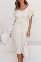 Fashion Casual Solid Backless Square Collar A Line Dresses