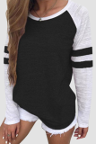 Casual Patchwork Contrast O Neck Tops
