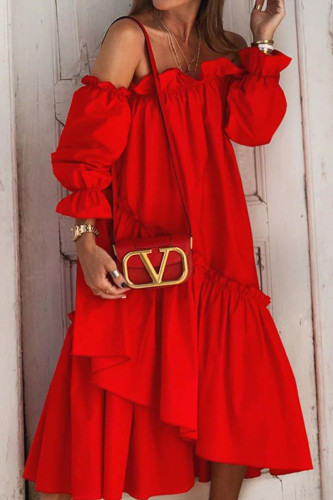 Fashion Street Solid Patchwork Off the Shoulder Irregular Dress Dresses