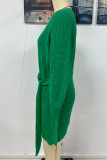 Fashion Solid With Belt O Neck Tops