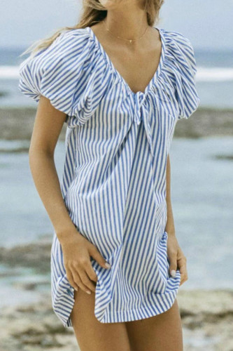 Fashion Casual Striped Patchwork V Neck A Line Dresses
