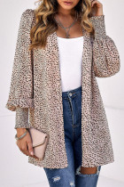 Elegant Leopard Printing Conventional Collar Tops