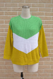 Street Patchwork O Neck Mid Waist Tops