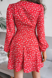 Casual Floral Patchwork Frenulum V Neck A Line Dresses