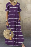 Casual Striped Patchwork V Neck Straight Dresses