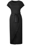 Fashion Casual Solid Frenulum O Neck Irregular Dresses