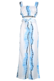 Casual Print Patchwork Square Collar Sleeveless Two Pieces