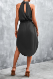 Casual Solid Patchwork Halter Waist Skirt Dresses