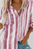 Casual Striped Patchwork Turndown Collar Tops