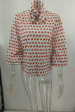 Casual Print Patchwork Ribbon Collar Tops