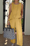 Casual Solid Patchwork O Neck Sleeveless Two Pieces