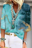 Fashion Patchwork Tie-dye V Neck T-Shirts