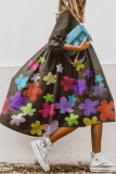 Casual Solid Patchwork O Neck Cake Skirt Dresses