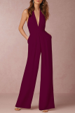 Casual Solid Patchwork Halter Boot Cut Jumpsuits