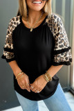 Casual Print Leopard Patchwork O Neck T-Shirts