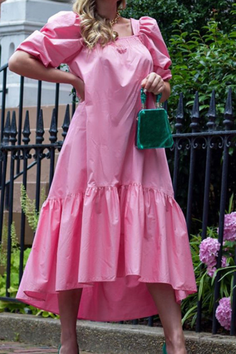 Casual Solid Patchwork Square Collar Cake Skirt Dresses