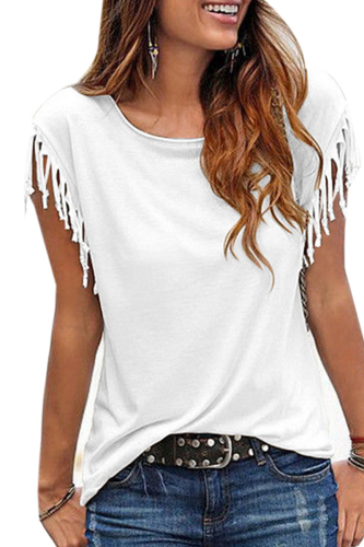 Fashion Solid Tassel O Neck T-Shirts