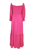 Casual Solid Patchwork Square Collar Waist Skirt Dresses