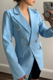 Elegant Solid Patchwork Buckle Turn-back Collar Outerwear