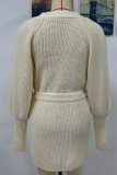 Fashion Solid With Belt O Neck Tops