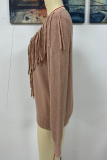 Fashion Solid Tassel Patchwork O Neck Tops
