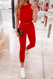 Casual Solid Patchwork O Neck Sleeveless Two Pieces