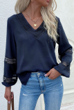 Casual Solid Hollowed Out V Neck Tops