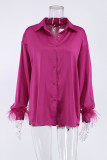 Casual Solid Patchwork Buckle Feathers Turndown Collar Tops