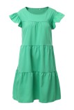 Casual Patchwork Solid Basic O Neck Cake Skirt Dresses