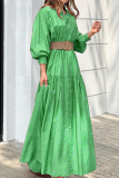 Casual Print Patchwork V Neck Cake Skirt Dresses