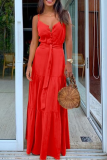 Casual Solid Patchwork Spaghetti Strap Cake Skirt Dresses