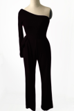 Casual Solid Patchwork One Shoulder Regular Jumpsuits