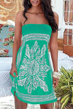 Vintage Print Patchwork Strapless Straight Dresses