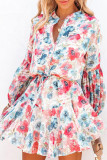 Fashion Casual Print Patchwork Turndown Collar Long Sleeve Dresses