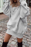 Casual Solid Patchwork Hooded Collar Straight Dresses