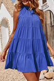 Fashion Solid Patchwork Halter Cake Skirt Dresses