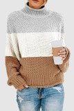 Casual Patchwork Contrast Turtleneck Tops