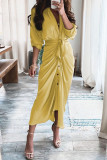 Fashion Street Print Patchwork Turndown Collar A Line Dresses