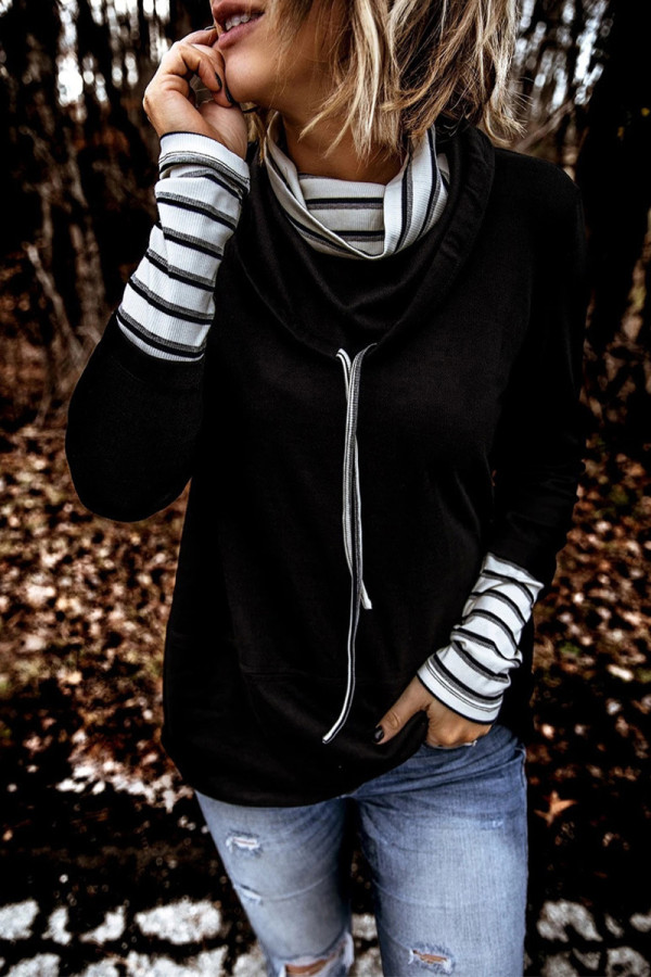 Fashion Casual Solid Patchwork Turtleneck Tops